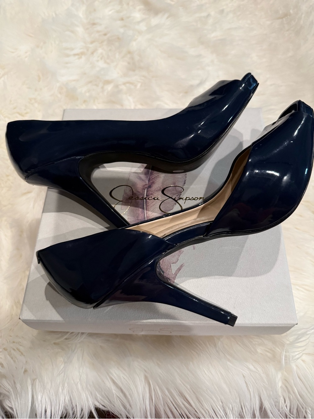 Jessica Simpson Navy Patent Peep Toe Stiletto Heels